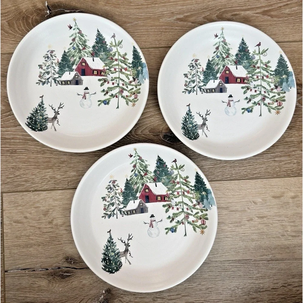 Pottery Barn Christmas in the Country Salad Plates Set of 3 9